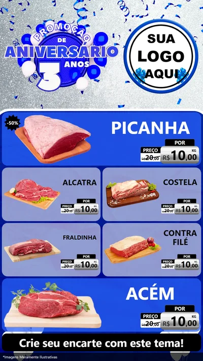 Modelo de TV para TV Vertical com o tema Promoção de Aniversário - 3 Anos para Açougue