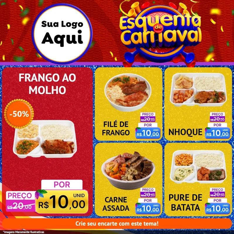Modelo de Rede Social para Feed Facebook com o tema Esquenta de Carnaval para Restaurante
