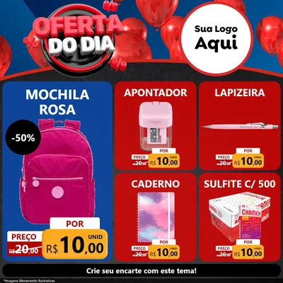 Modelo de Rede Social para Feed Facebook com o tema Oferta do Dia para Papelaria