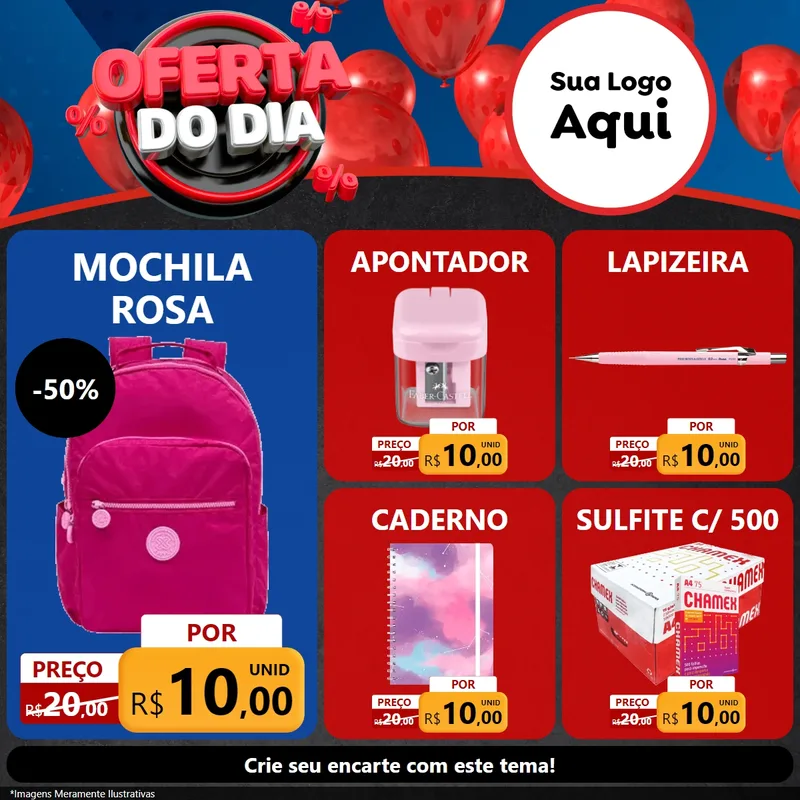 Modelo de Rede Social para Feed Facebook com o tema Oferta do Dia para Papelaria