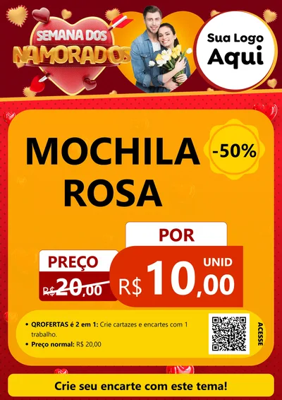 Modelo de Cartaz para Cartaz A4 Vertical com o tema Semana dos Namorados para Papelaria