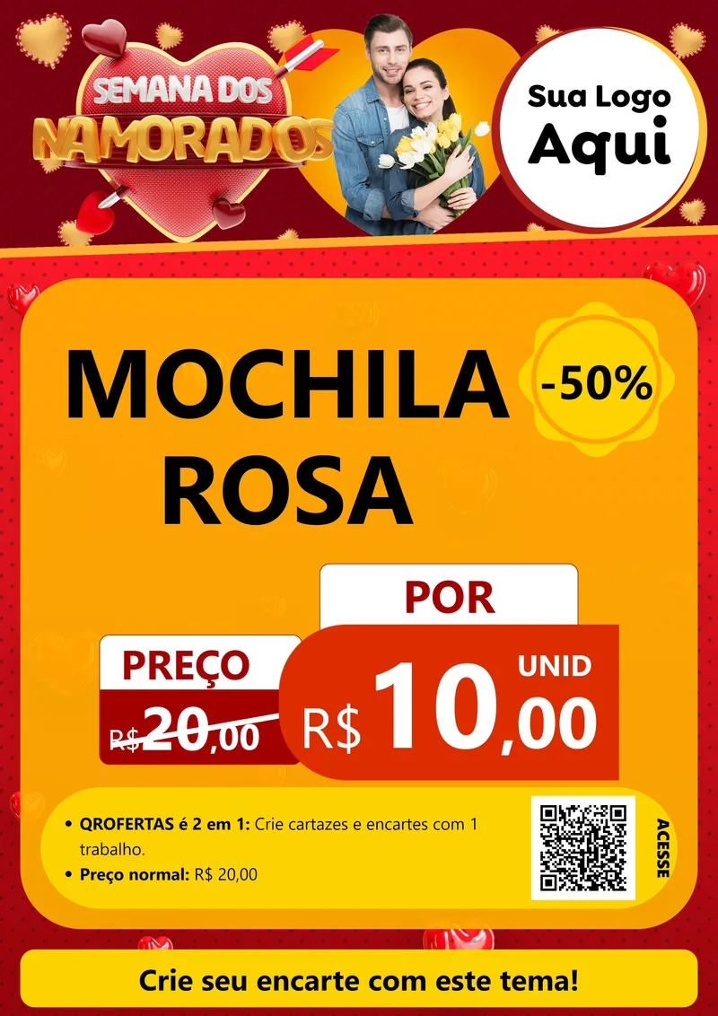 Modelo de Cartaz para Cartaz A4 Vertical com o tema Semana dos Namorados para Papelaria