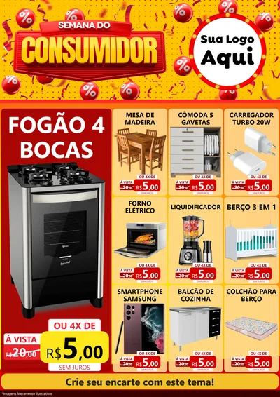 Modelo de Encarte para Encarte A4 Vertical com o tema Semana do Consumidor para Móveis e Eletro