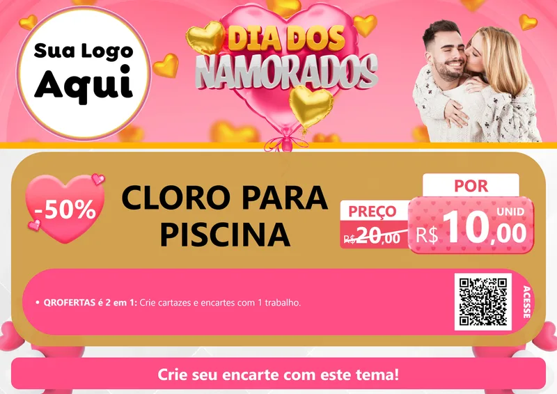 Modelo de Cartaz para Cartaz A4 Horizontal com o tema Dia dos Namorados para Produtos para Piscina