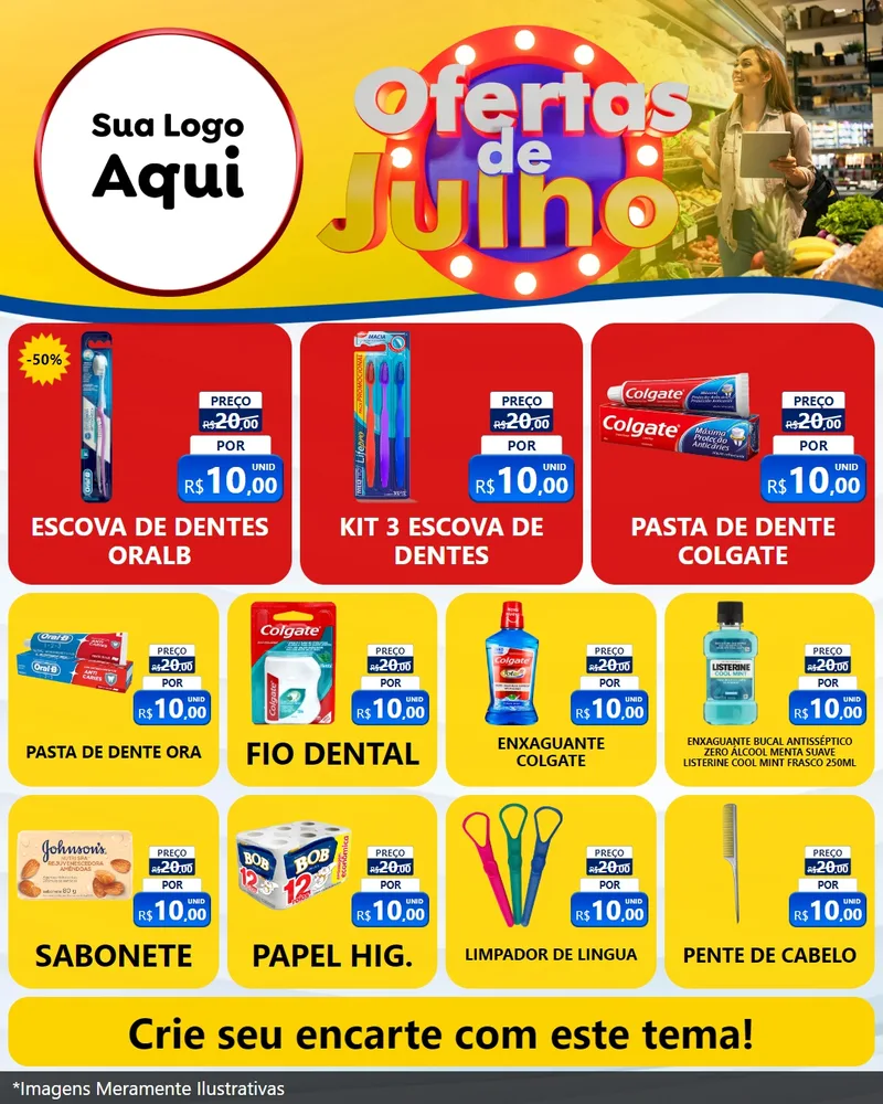 Modelo de Rede Social para Feed Instagram com o tema Ofertas de Julho para Higiene Pessoal