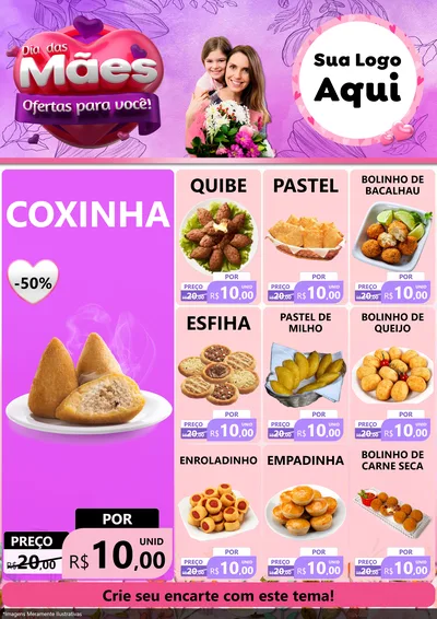 Modelo de Encarte para Encarte A4 Vertical com o tema Dia das Mães Ofertas para Você! para Salgadaria