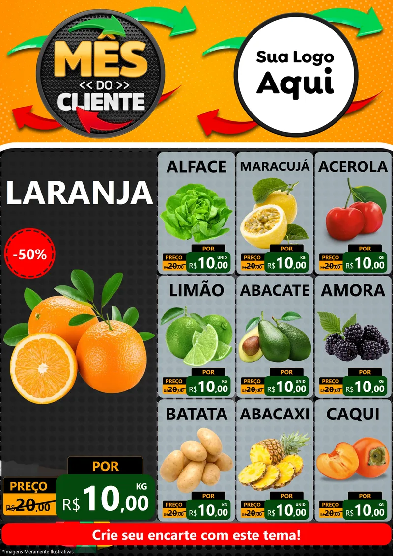 Modelo de Encarte para Encarte A4 Vertical com o tema Mês do Cliente para Hortifrúti