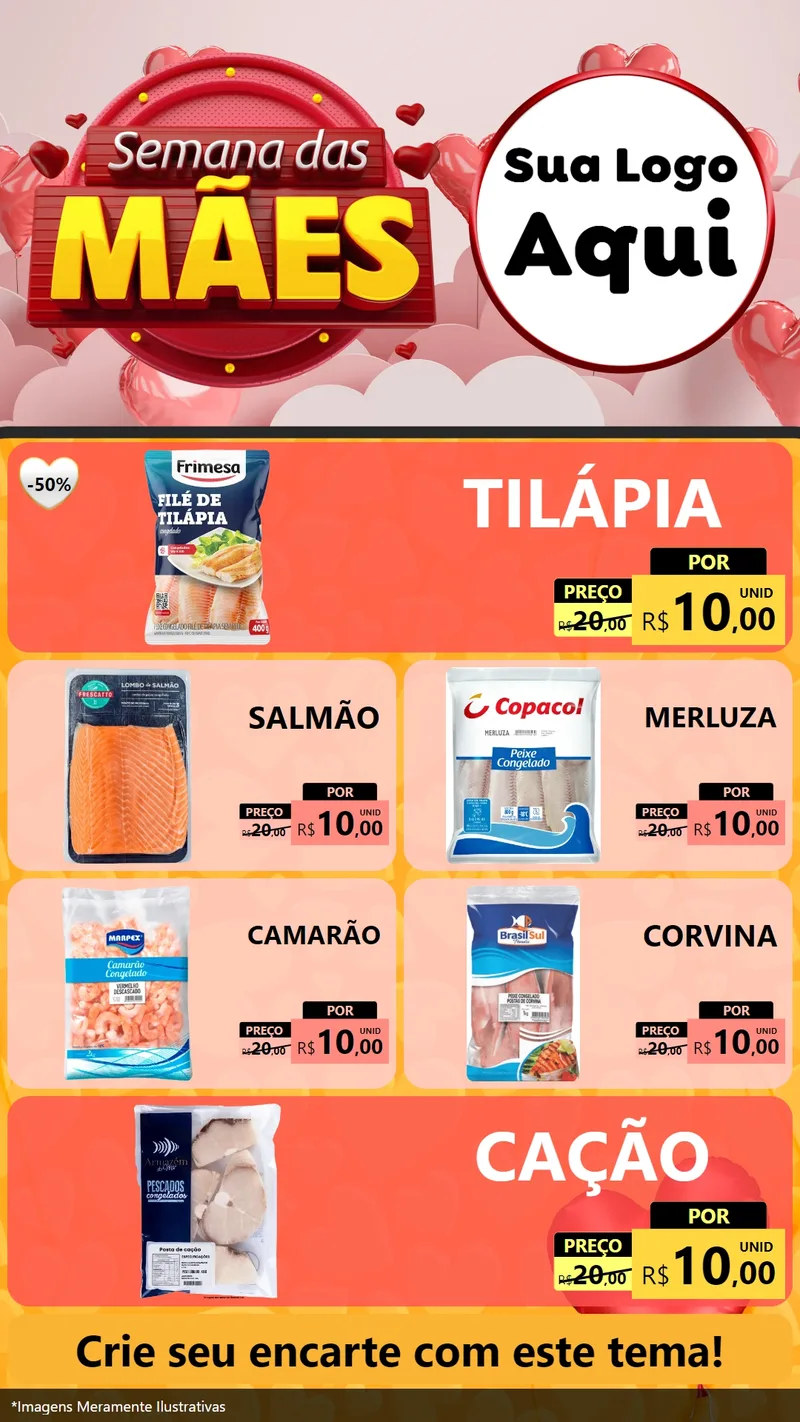 Modelo de TV para TV Vertical com o tema Semana das Mães para Peixaria
