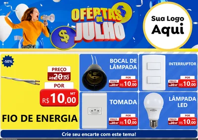 Modelo de Encarte para Encarte A4 Horizontal com o tema Ofertas de Julho para Materiais Elétricos