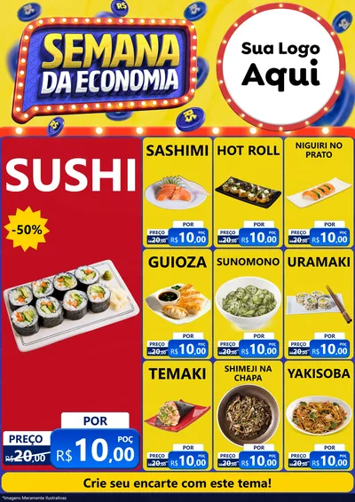 Modelo de Encarte para Encarte A4 Vertical com o tema Semana da Economia para Comida japonesa