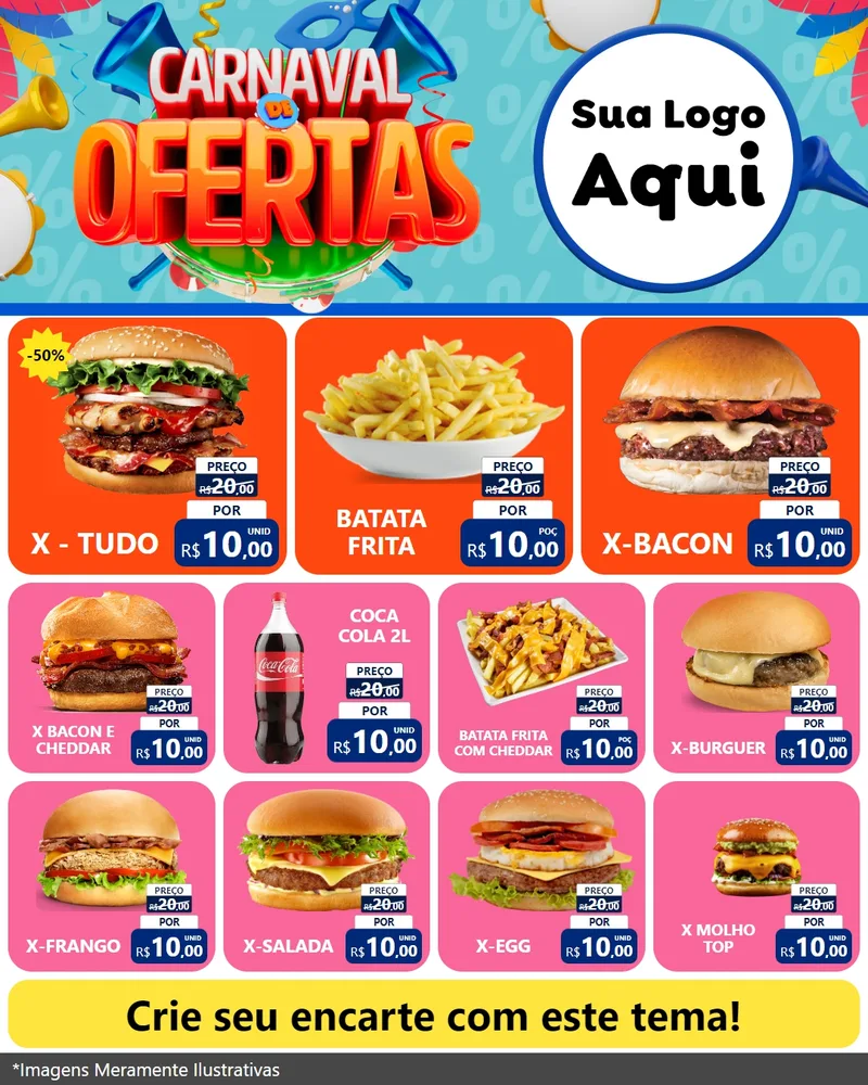 Modelo de Rede Social para Feed Instagram com o tema Carnaval de Ofertas para Hamburgueria