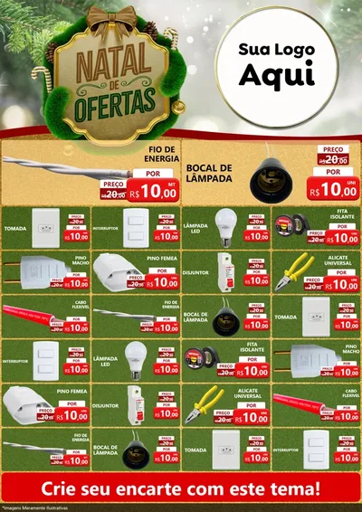 Modelo de Encarte para Encarte A4 Vertical com o tema Ofertas de Natal para Materiais Elétricos