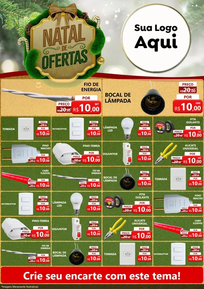 Modelo de Encarte para Encarte A4 Vertical com o tema Ofertas de Natal para Materiais Elétricos