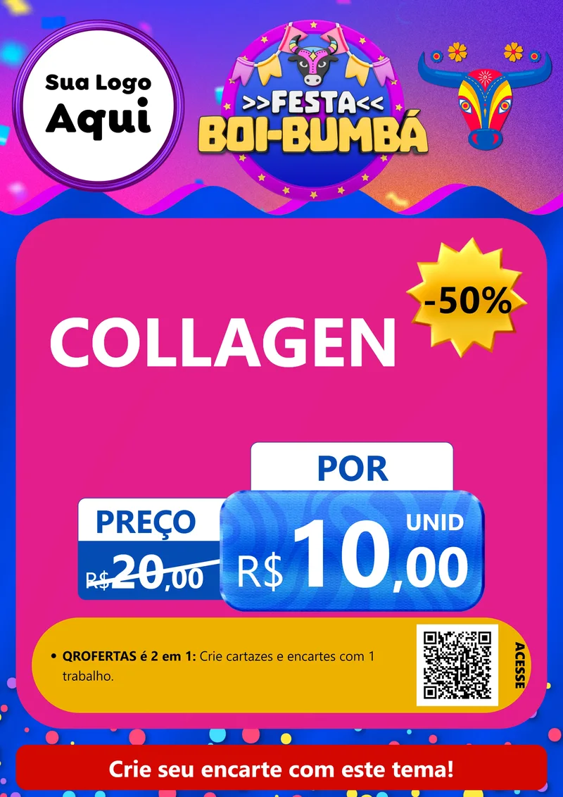 Modelo de Cartaz para Cartaz A4 Vertical com o tema Festa Boi-Bumbá para Suplementos alimentares