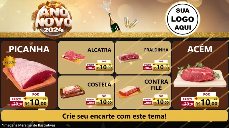 Modelo de TV para TV Horizontal com o tema Feliz Ano Novo 2027 para Açougue