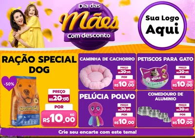 Modelo de Encarte para Encarte A4 Horizontal com o tema Dia das Mães com Desconto para Pet Shop
