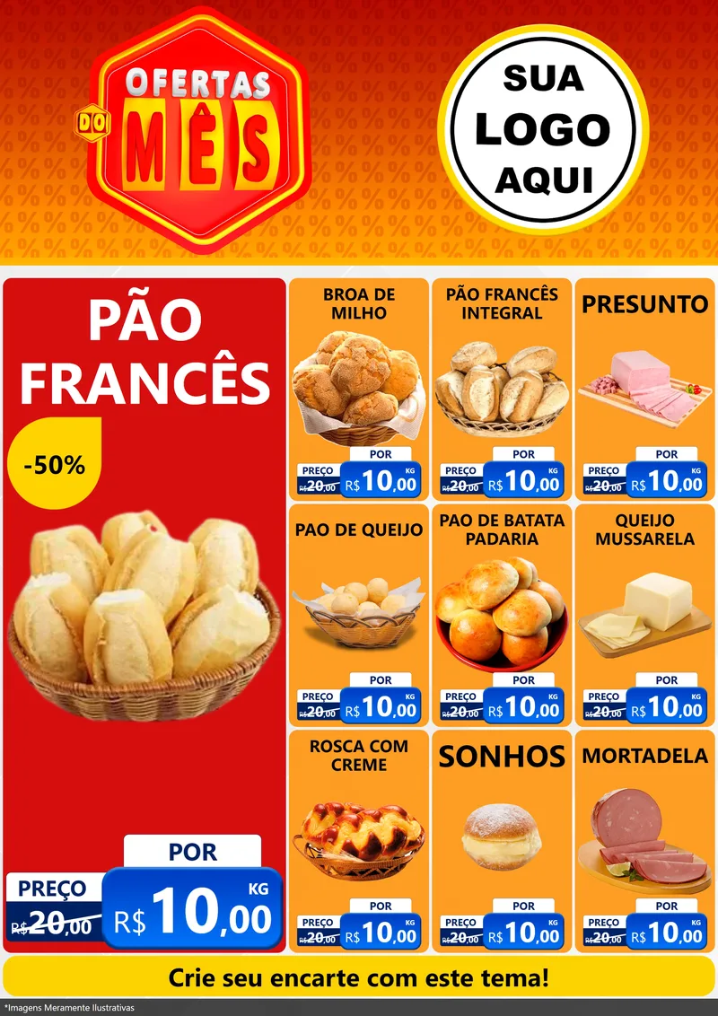 Modelo de Encarte para Encarte A4 Vertical com o tema Ofertas do Mês para Padaria