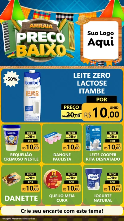 Modelo de Rede Social para Stories com o tema Arraiá de Preço Baixo - Junina para Frios e Laticínios