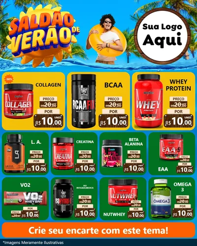 Modelo de Rede Social para Feed Instagram com o tema Saldão de Verão para Suplementos alimentares