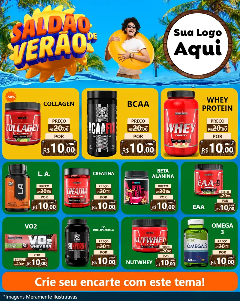 Modelo de Rede Social para Feed Instagram com o tema Saldão de Verão para Suplementos alimentares