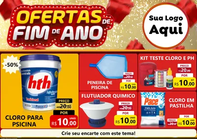 Modelo de Encarte para Encarte A4 Horizontal com o tema Ofertas de Fim de Ano para Produtos para Piscina