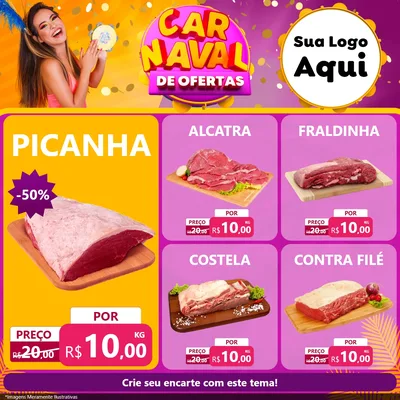 Modelo de Rede Social para Feed Facebook com o tema Carnaval de Ofertas para Açougue