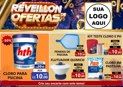 Modelo de Encarte para Encarte A4 Horizontal com o tema Réveillon de Ofertas para Produtos para Piscina