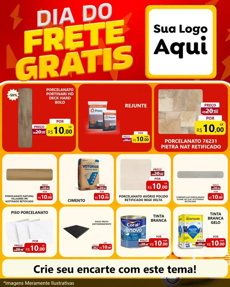 Modelo de Rede Social para Feed Instagram com o tema Dia do Frete Grátis para Pisos e revestimentos