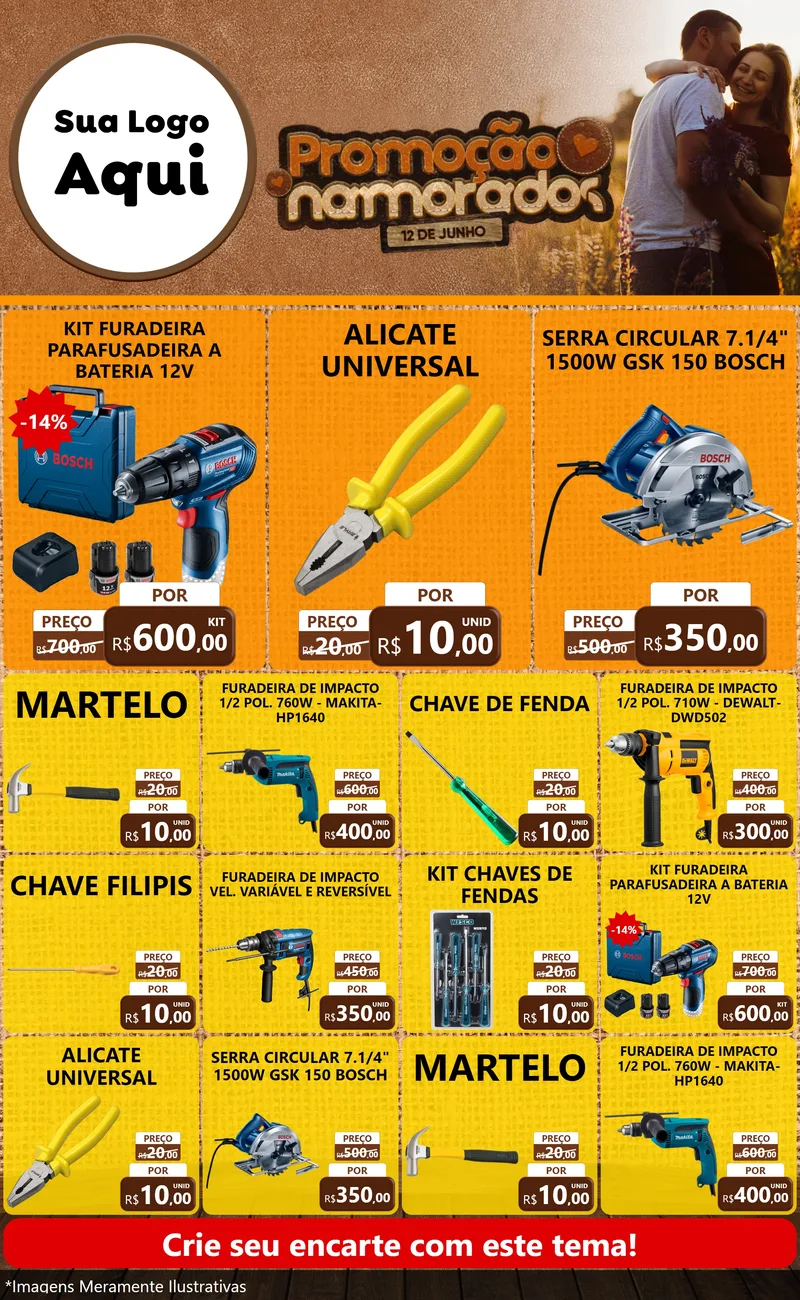 Modelo de Encarte para Encarte Grande com o tema Promoção Namorados para Maquinas e Ferramentas