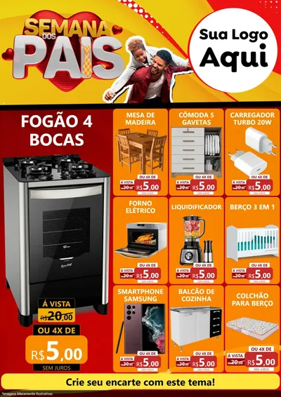 Modelo de Encarte para Encarte A4 Vertical com o tema Semana Dos Pais para Móveis e Eletro