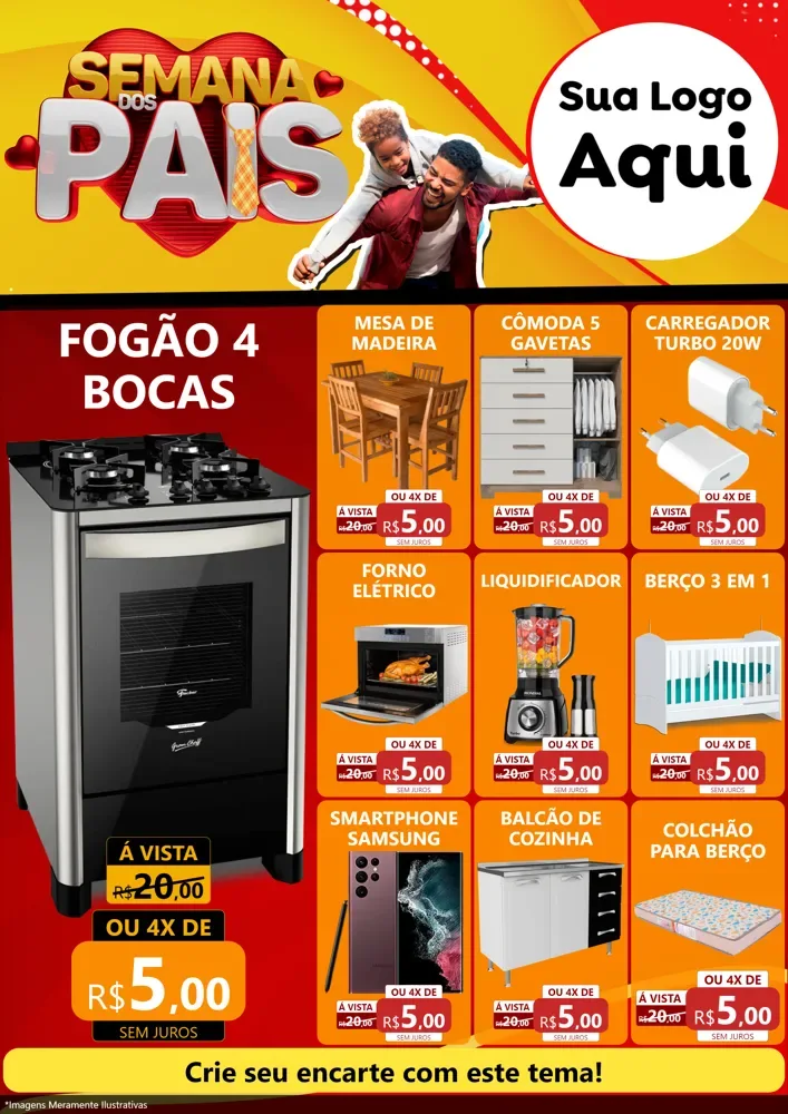 Modelo de Encarte para Encarte A4 Vertical com o tema Semana Dos Pais para Móveis e Eletro