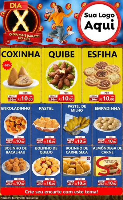 Modelo de Encarte para Encarte Grande com o tema Dia X - O Dia Mais Barato Do Mês para Salgadaria