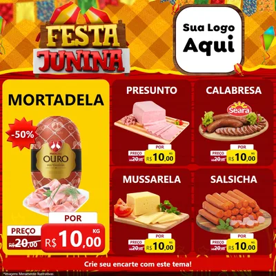 Modelo de Rede Social para Feed Facebook com o tema Festa Junina para Frios e Laticínios