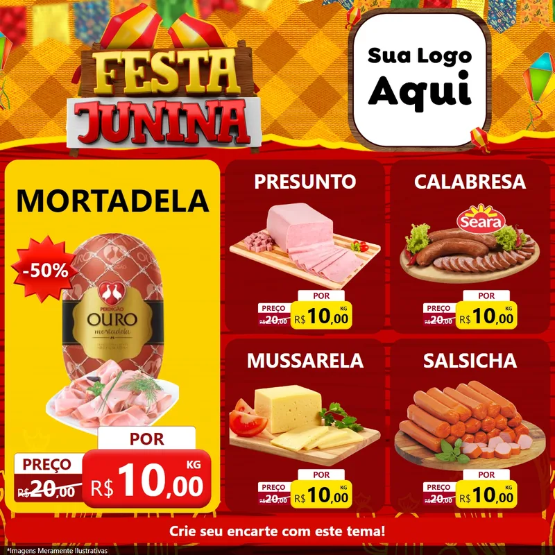 Modelo de Rede Social para Feed Facebook com o tema Festa Junina para Frios e Laticínios
