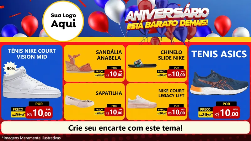 Modelo de TV para TV Horizontal com o tema Aniversário para Calçados