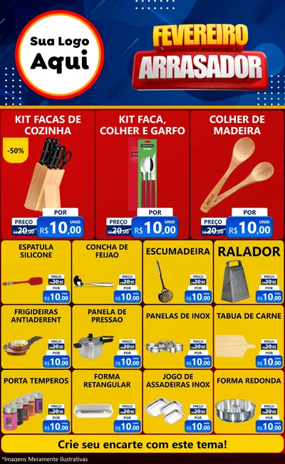 Modelo de Encarte para Encarte Grande com o tema Fevereiro Arrasador para Utilidades Domésticas