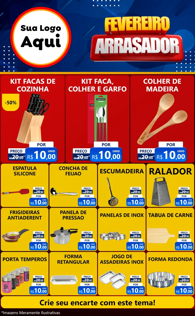 Modelo de Encarte para Encarte Grande com o tema Fevereiro Arrasador para Utilidades Domésticas