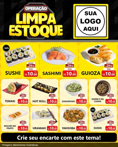 Modelo de Rede Social para Feed Instagram com o tema Operação Limpa Estoque para Comida japonesa