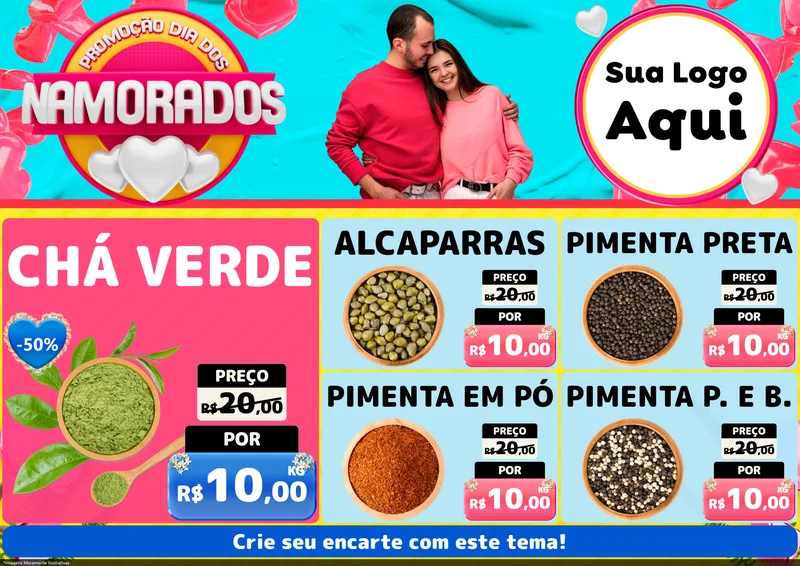 Modelo de Encarte para Encarte A4 Horizontal com o tema Promoção Dia dos Namorados para Produtos Naturais