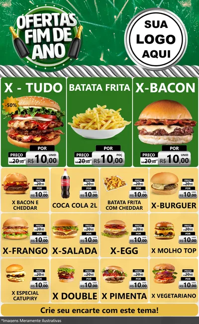 Modelo de Encarte para Encarte Grande com o tema Ofertas Fim de Ano para Hamburgueria