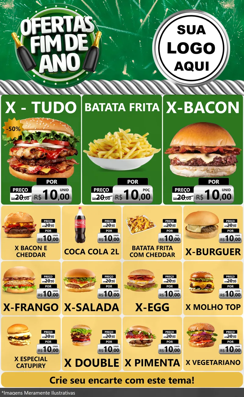 Modelo de Encarte para Encarte Grande com o tema Ofertas Fim de Ano para Hamburgueria
