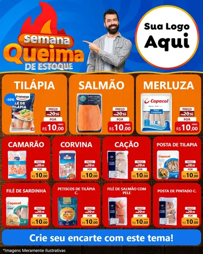 Modelo de Rede Social para Feed Instagram com o tema Semana Queima de Estoque para Peixaria