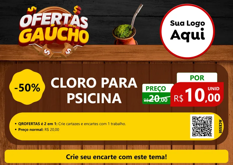 Modelo de Cartaz para Cartaz A4 Horizontal com o tema Ofertas Dia do Gaúcho para Produtos para Piscina