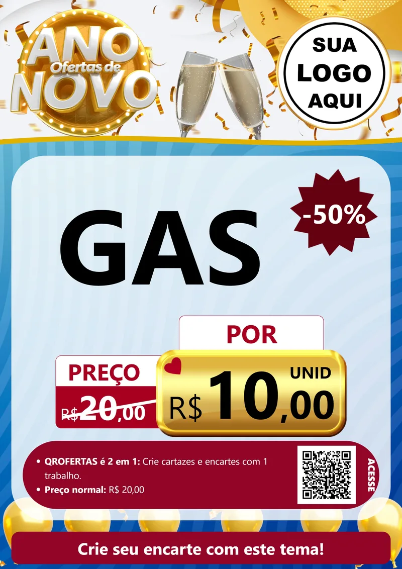 Modelo de Cartaz para Cartaz A4 Vertical com o tema Ofertas de Ano Novo para Água e gás