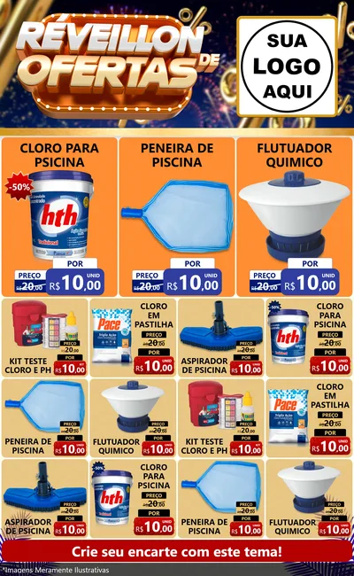 Modelo de Encarte para Encarte Grande com o tema Réveillon de Ofertas para Produtos para Piscina