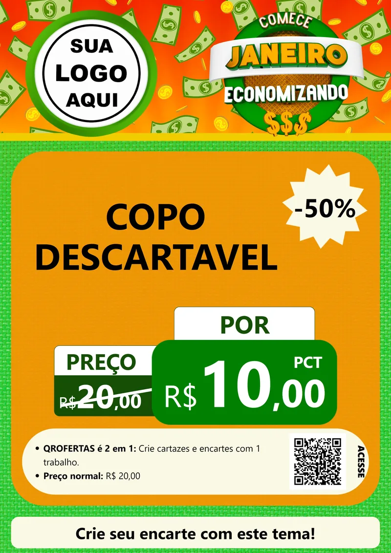 Modelo de Cartaz para Cartaz A4 Vertical com o tema Comece Janeiro Economizando para Embalagens