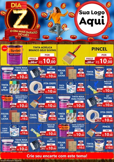 Modelo de Encarte para Encarte A4 Vertical com o tema Dia Z - O Dia Mais Barato Do Mês para Tintas e Ferramentas