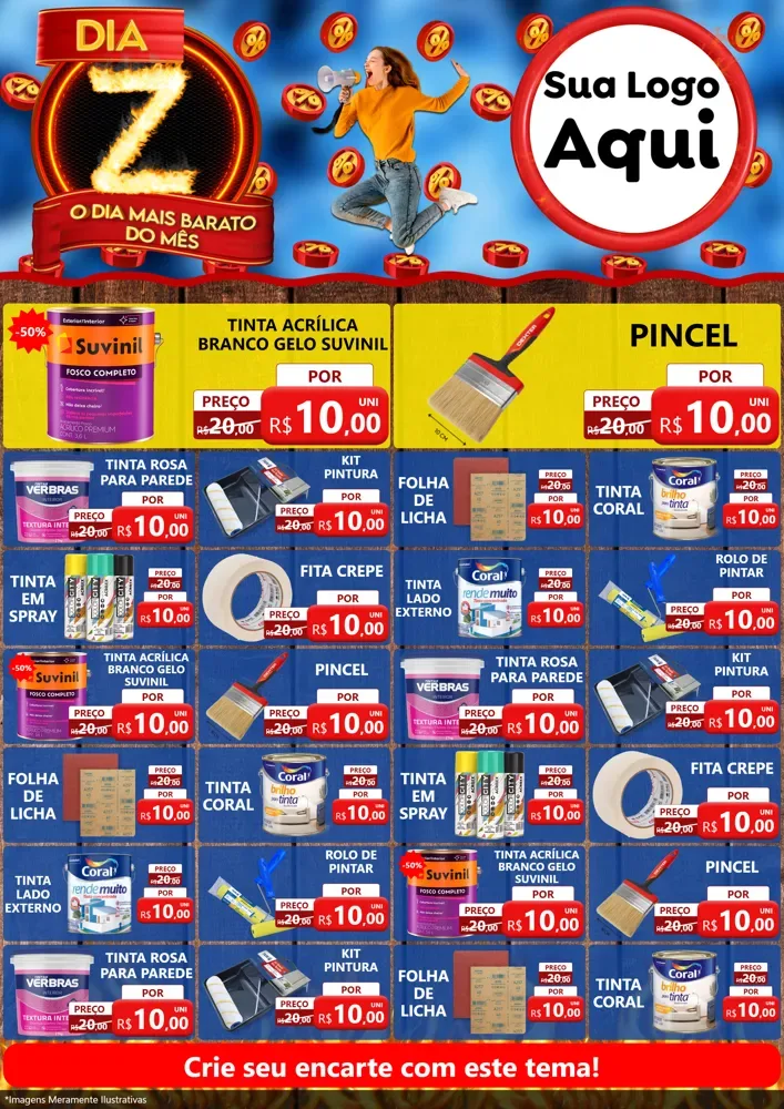 Modelo de Encarte para Encarte A4 Vertical com o tema Dia Z - O Dia Mais Barato Do Mês para Tintas e Ferramentas