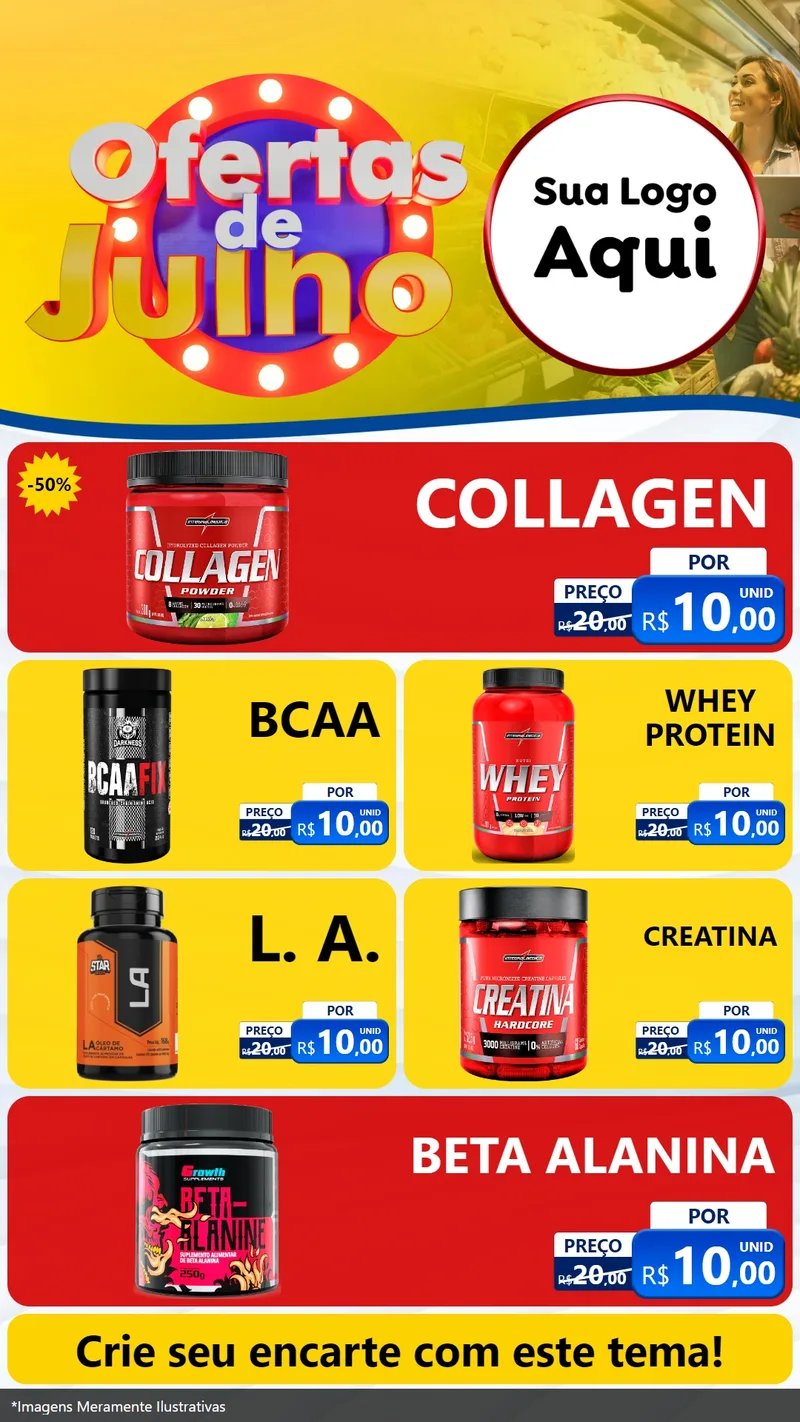 Modelo de TV para TV Vertical com o tema Ofertas de Julho para Suplementos alimentares