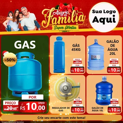 Modelo de Rede Social para Feed Facebook com o tema Alegria em Família Super Ofertas - Natal para Água e gás